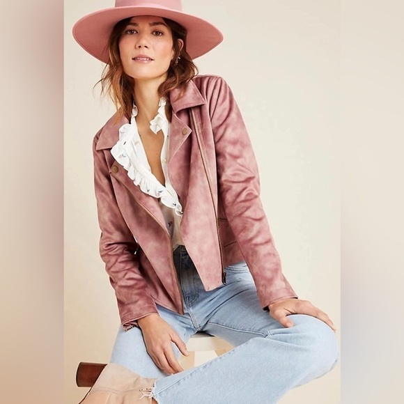 ANTHROPOLOGIE Lucy Pink Suede Tie Dye Moto Jacket - Picture 2 of 8